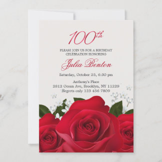 Rote Rose, weiße Blume 100. Geburtstag Einladung