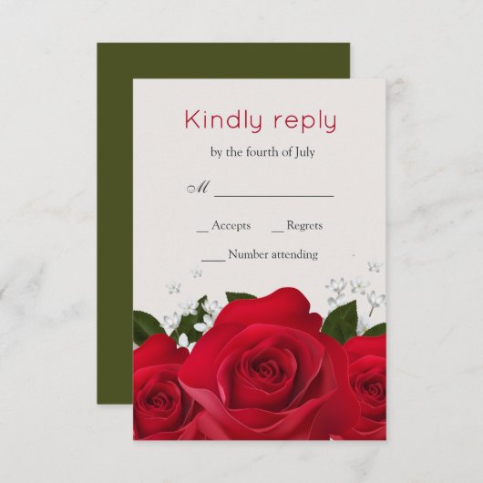 Rote Rose, weiße Blume Hochzeit RSVP (Vorne/Hinten)