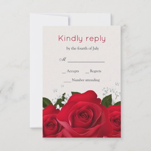 Rote Rose, weiße Blume Hochzeit RSVP Karte (Vorderseite)