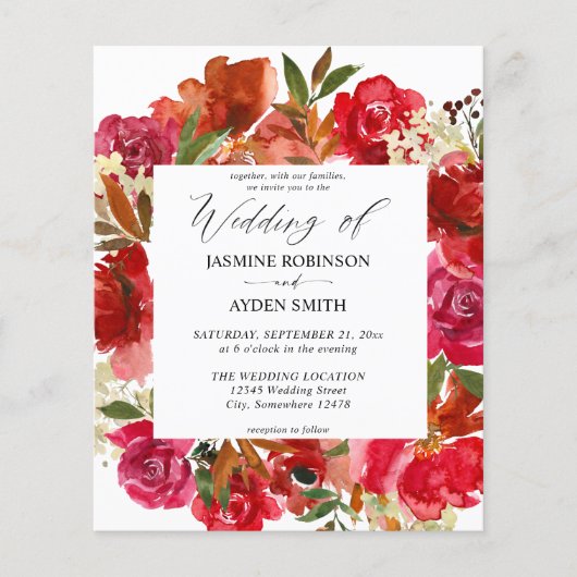 Rote Rose & Weiße Blüten 1 Hochzeit Flyer (Vorne)