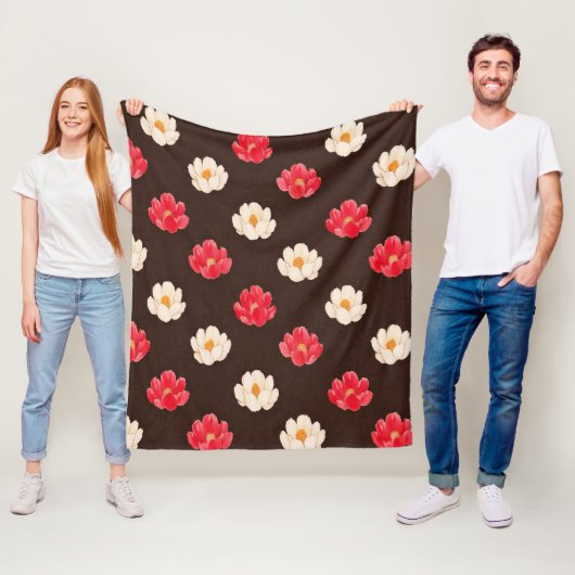 Rote Rose Weiße Blüten Fleecedecke (Beispiel)