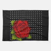 rote Rose, weiße Punkte Handtuch (Horizontal)