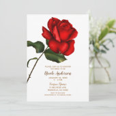 Rote Rose Weißer Blumenchic Elegantes Brautparty Einladung (Stehend Vorderseite)