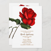 Rote Rose Weißer Blumenchic Elegantes Brautparty Einladung (Vorne/Hinten)