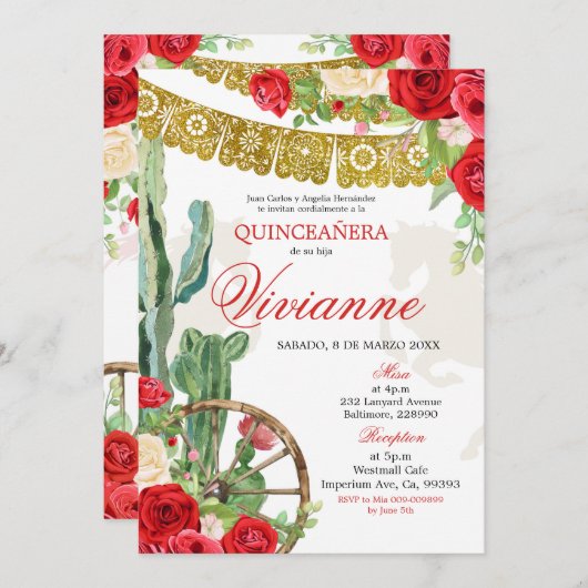 Rote Rose Western Charra Mis Ruhige Einladung (Vorne/Hinten)