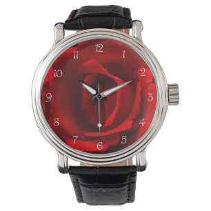 Rote Rose White Script Numbers Mens Armbanduhr