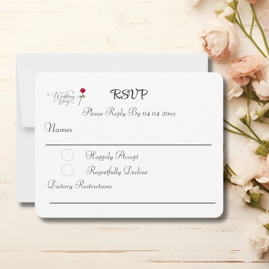 Rote Rose White Wedding RSVP Karte