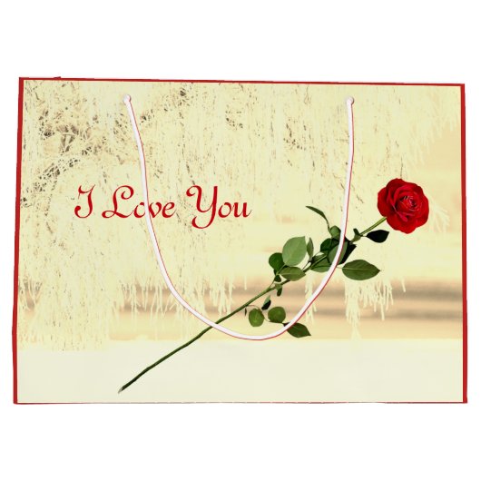 Rote Rose Winter Frost I Liebe Ihr Design Große Geschenktüte (Rückseite)