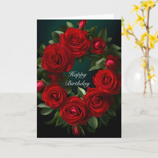 Rote Rose Wreath Birthday Karte (Gelbe Blume)