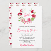 Rote Rose Wreath Ribbon Wedding Einladung (Vorne/Hinten)