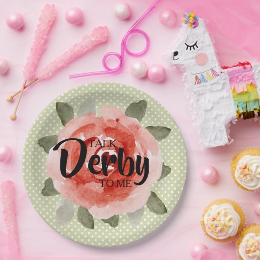 Rote Rose zu Limonen Punkten Derby Paper Teller (Party)