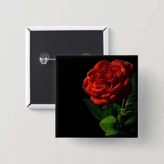 Rote Rose zu Schwarzer Flora Button (Vorne & Hinten)