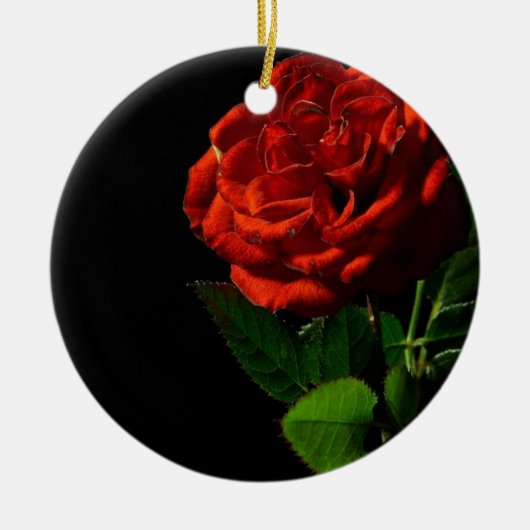 Rote Rose zu Schwarzer Flora Keramikornament (Vorne)