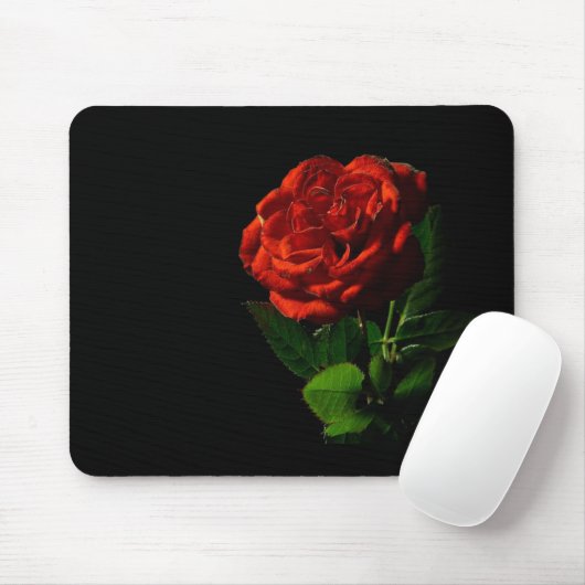 Rote Rose zu Schwarzer Flora Mousepad (Mit Mouse)