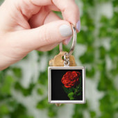 Rote Rose zu Schwarzer Flora Schlüsselanhänger (Hand)