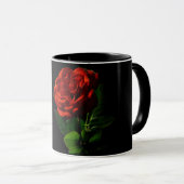 Rote Rose zu Schwarzer Flora Tasse (VorderseiteRechts)
