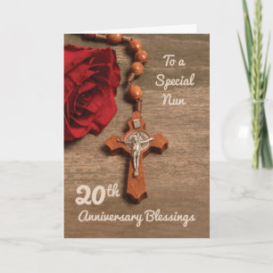 Rote Rose zum 20. Jubiläum und Rosary Karte