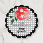 Rote Rose zum Gingham-Brautparty Geschenkanhänger (Vorderseite)