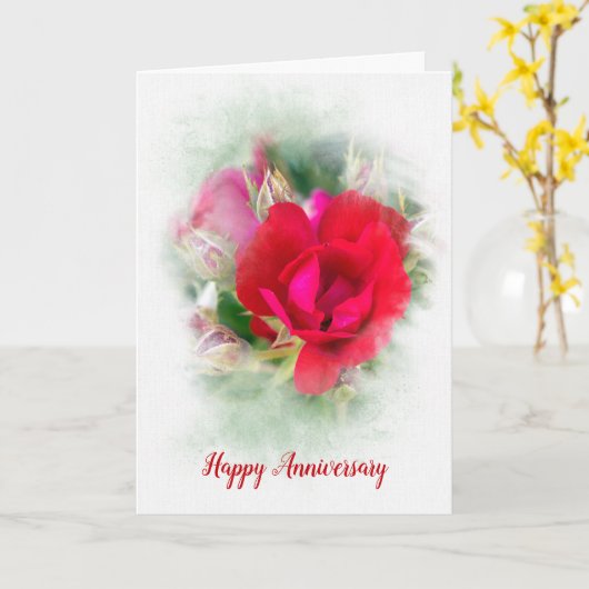 Rote Rose zum Jahrestag Karte (Gelbe Blume)