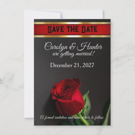 Rote Rose zur Schwarzen Hochzeit Save The Date (Vorderseite)