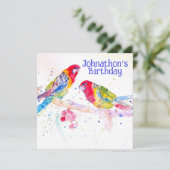 Rote Rosella-Papageien-Jungen-Geburtstagseinladung Einladung (Stehend Vorderseite)