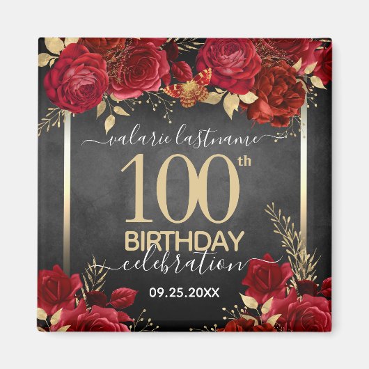 Rote Rosen 100. Geburtstag Save the Date Magnet (Vorne)