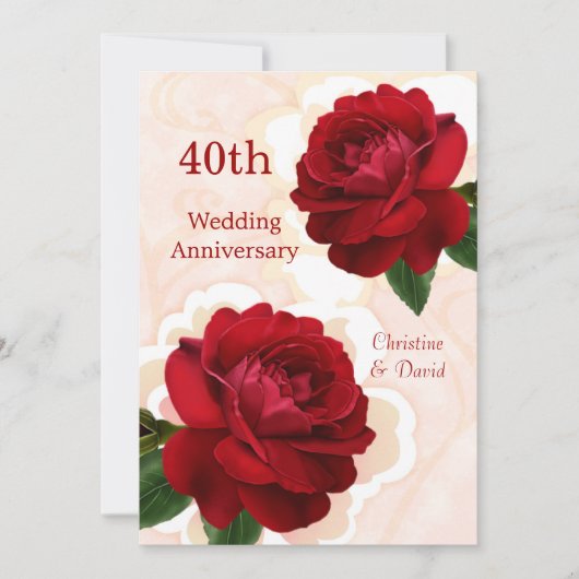 Rote Rosen 40. Rubinhochzeit-Jubiläums-Einladung Einladung (Vorderseite)