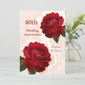 Rote Rosen 40. Rubinhochzeit-Jubiläums-Einladung Einladung (Stehend Vorderseite)