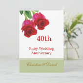 Rote Rosen 40. Ruby Hochzeitstag Einladung (Stehend Vorderseite)