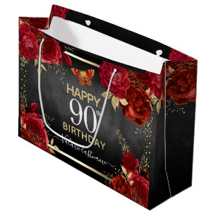 rote Rosen 90. Geburtstag Große Geschenktasche Geschenktüte