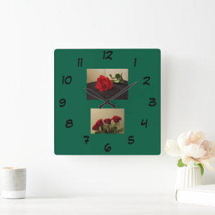 Rote Rosen Acryl-Wanduhr Quadratische Wanduhr
