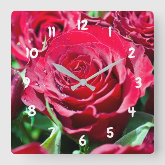 Rote Rosen Akrylsäulen Quadratische Wanduhr (Vorderseite)