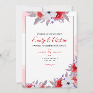 Rote Rosen-Anemone Elegante Florale Aquarell-Hochz Einladung