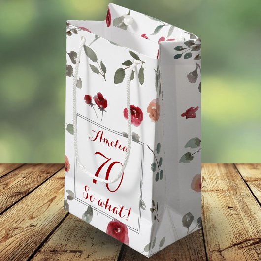 Rote Rosen Aquarell 70. Geburtstag Kleine Geschenktüte