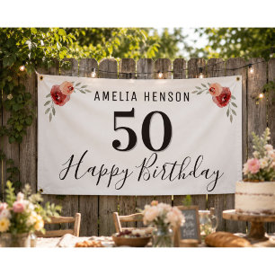 Rote Rosen-Aquarell-Blume Floral 50. Geburtstag Banner