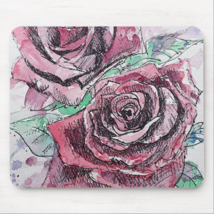Rote Rosen-Aquarell-Blumen-Blumenmalerei Mousepad