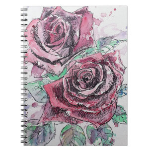 Rote Rosen-Aquarell-Blumen-Blumenmalerei Notizblock