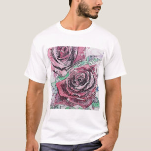 Rote Rosen-Aquarell-Blumen-Blumenmalerei T-Shirt