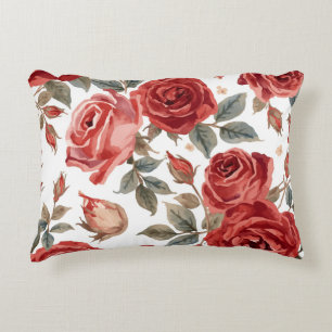 Rote Rosen Aquarell Blumen Botanisch Gemalt Dekokissen