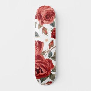 Rote Rosen Aquarell Blumen Botanisch Gemalt Skateboard