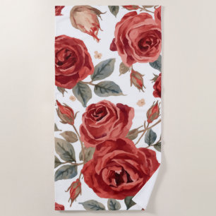 Rote Rosen Aquarell Blumen Botanisch Gemalt Strandtuch