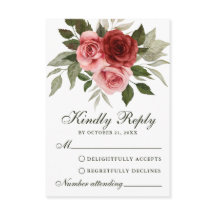 Rote Rosen Aquarell Blumen Hochzeit-RSVP-Karte