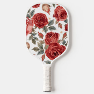 Rote Rosen Aquarell Florale Botanische Gemalt Pickleball Schläger