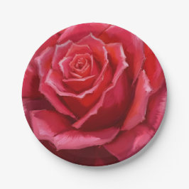 Rote Rosen-Aquarell-Formale Florale Hochzeit Pappteller