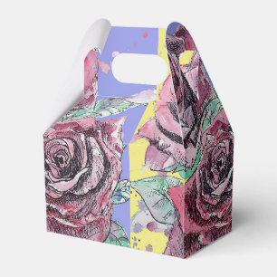 Rote Rosen-Aquarell-Kunstparty Violette Gelbe Blum Geschenkschachtel