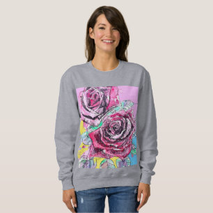 Rote Rosen-Aquarell-Rosa Blumen Florale Malerei Sweatshirt