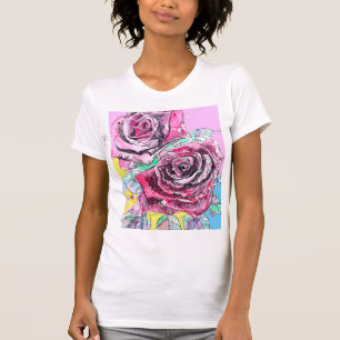 Rote Rosen Aquarell Rosa Blumen Florale Malerei T-Shirt