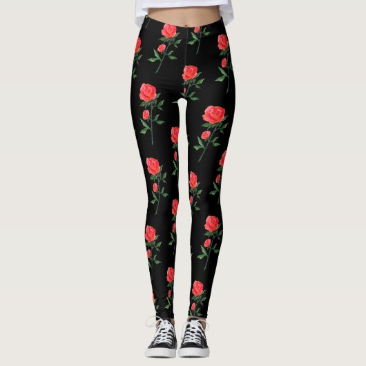rote Rosen Aquarellmuster Leggings (Vorderseite)