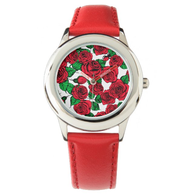 Rote Rosen Armbanduhr (Vorderseite)