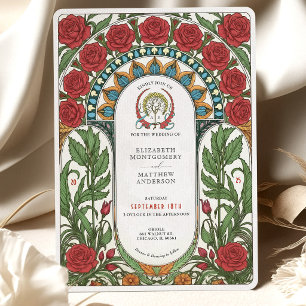 Rote Rosen Art Nouveau Hochzeit Einladung